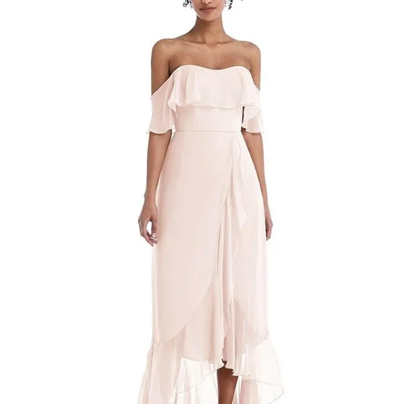 Thread Bridesmaid | Dresses | Offtheshoulder Ruffled High Low Maxi Dress In  Blushth39size 4nwt | Poshmark